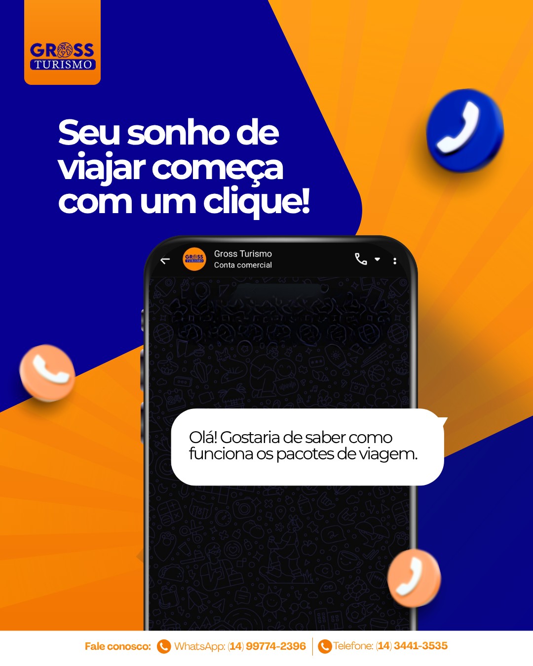 O mês pode estar acabando, mas os seus planos de viagem não precisam esperar! ✈️

Na Gross Turismo você encontra atendimento humanizado, experiência e as melhores opções de pacotes.

👉 Fale com a nossa equipe e tenha um atendimento exclusivo para realizar a sua viagem dos sonhos!
📲 WhatsApp: (14) 99774-2396
📞 Telefone: (14) 3441-3535
🌐 grossturismo.com.br
📍R. Iporans, 1034 - Centro, Tupã - SP

#GrossTurismo #PacotesDeViagem #ViagemdosSonhos #Destinos #Cruzeiro